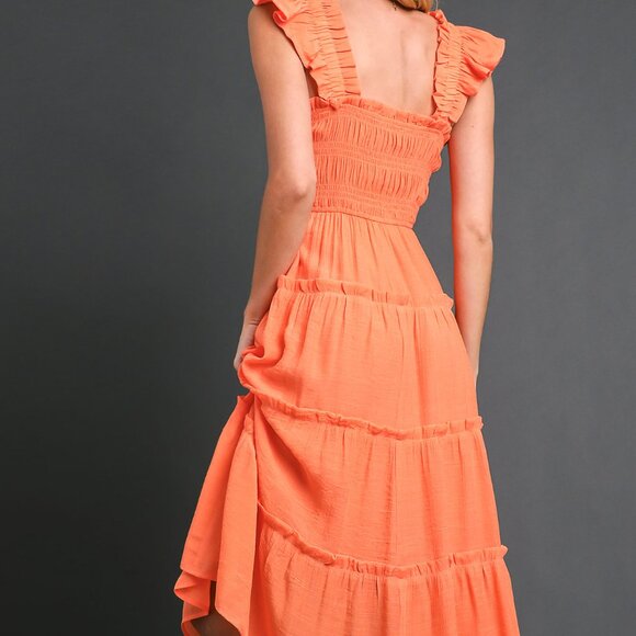 Umgee Smocked Top Tiered Maxi Dress with Flutter Sleeve - Picture 4 of 5
